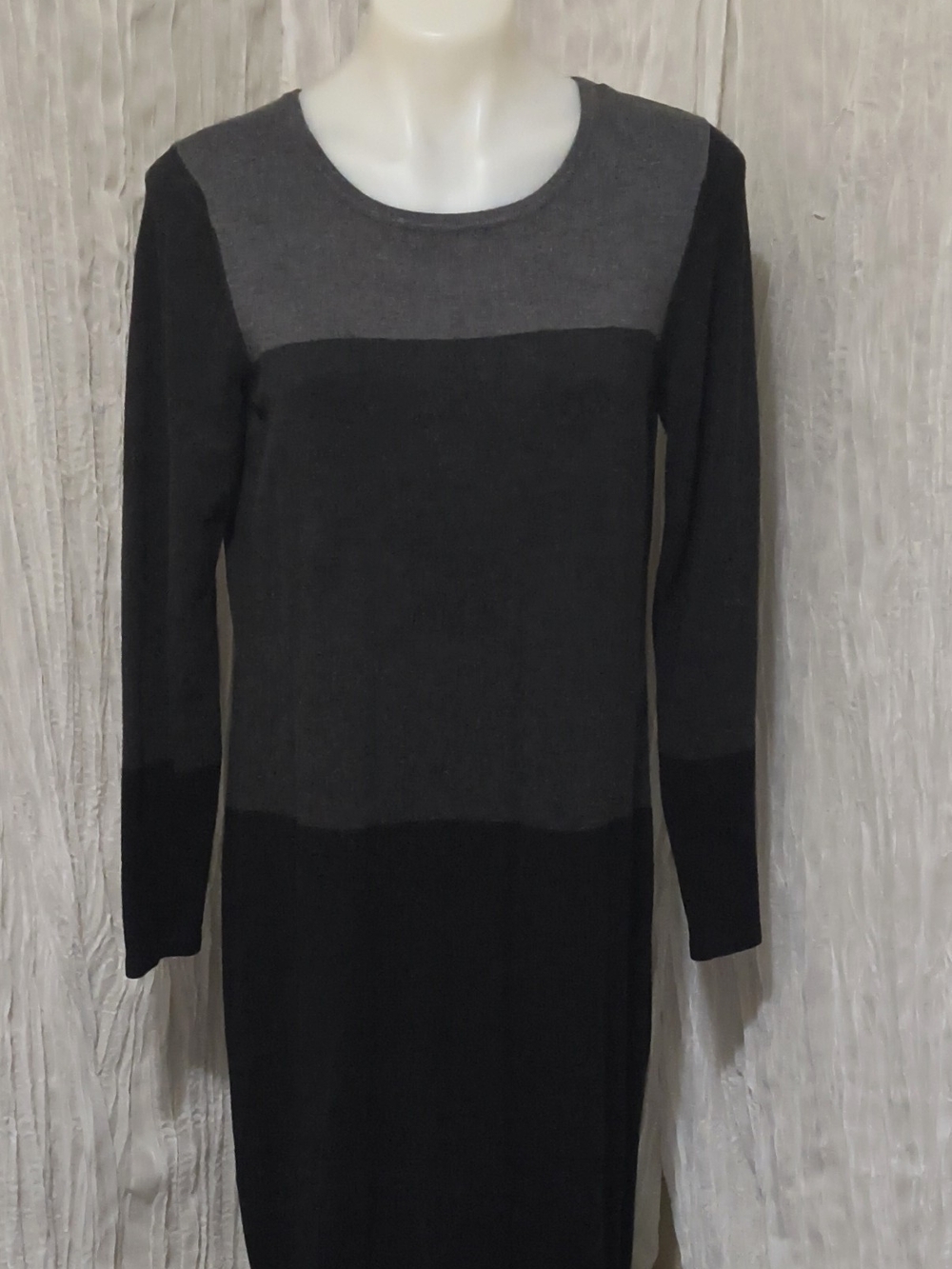 AB Studio Two-Tone Long Sleeve Knit Dress - Charcoal & Black